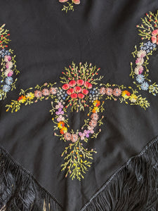 Early Vintage Embroidered Piano Shawl
