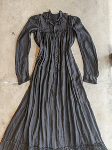 1900s Black Cotton Wrapper Dress