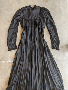 1900s Black Cotton Wrapper Dress