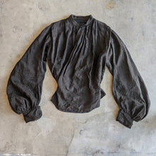 Load image into Gallery viewer, 1900s Black Silk Bishop Sleeve Wrap Blouse