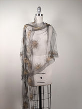 Load image into Gallery viewer, 1920s Black + Gold Metallic Embroidered Sun Shawl