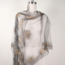 Load image into Gallery viewer, 1920s Black + Gold Metallic Embroidered Sun Shawl