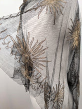 Load image into Gallery viewer, 1920s Black + Gold Metallic Embroidered Sun Shawl