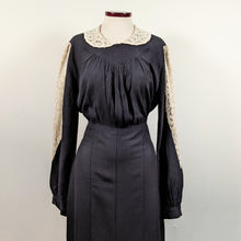 Load image into Gallery viewer, 1930s Black Rayon + Lace Dress