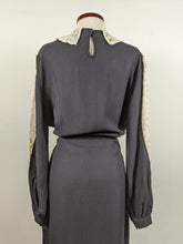 Load image into Gallery viewer, 1930s Black Rayon + Lace Dress