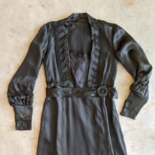 Load image into Gallery viewer, 1930s Inky Black Silk Dress | XS-S