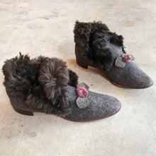 Load image into Gallery viewer, c. 1890s-1900s Felt + Fur Slippers