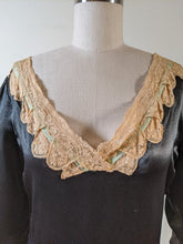 Load image into Gallery viewer, 1920s Black + Green Striped Silk Dress