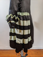 Load image into Gallery viewer, 1920s Black + Green Striped Silk Dress