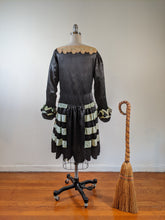 Load image into Gallery viewer, 1920s Black + Green Striped Silk Dress