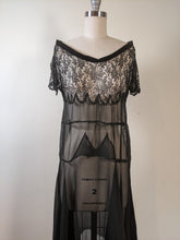Load image into Gallery viewer, 1920s Black Silk Chiffon + Lace Dress