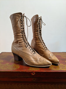 c. 1910s Light Brown Boots | Approx Size 5