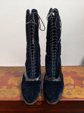 Load image into Gallery viewer, 1910s-1920s Blue Velveteen Boots | Approx Sz 7.5-8