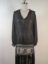 Load image into Gallery viewer, 1920s Sheer Black Chiffon + Lace Dress