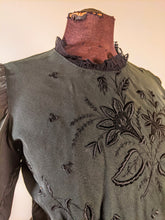 Load image into Gallery viewer, 1900s Green + Black Embroidered Shirt-Waist