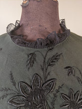 Load image into Gallery viewer, 1900s Green + Black Embroidered Shirt-Waist