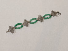 Load image into Gallery viewer, Art Deco Green Glass Rhodium Plated Bracelet