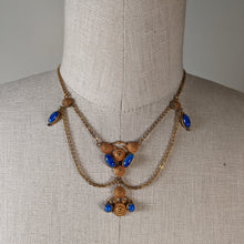 Load image into Gallery viewer, Art Deco Blue Glass Stone Festoon Necklace