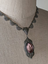 Load image into Gallery viewer, Art Deco Rhodium Plated Necklace Purple Glass Stone