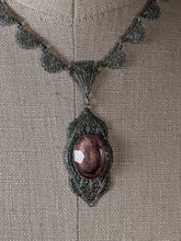 Load image into Gallery viewer, Art Deco Rhodium Plated Necklace Purple Glass Stone