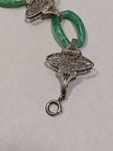 Load image into Gallery viewer, Art Deco Green Glass Rhodium Plated Bracelet
