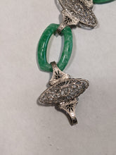 Load image into Gallery viewer, Art Deco Green Glass Rhodium Plated Bracelet