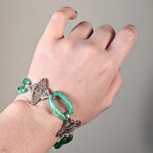 Load image into Gallery viewer, Art Deco Green Glass Rhodium Plated Bracelet