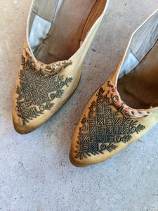 c. Turn of the Century Gold Beaded Pumps