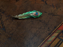 Load image into Gallery viewer, Art Nouveau 14k Gold Enamel Peacock Feather Brooch