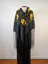 Load image into Gallery viewer, 1910s-1920s Black + Yellow Silk Piano Shawl