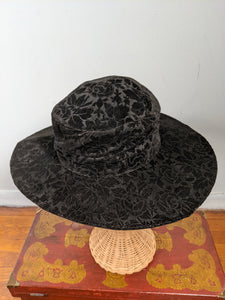 c. 1910s Black Velvet Brocade Hat