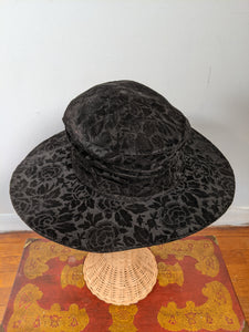 c. 1910s Black Velvet Brocade Hat
