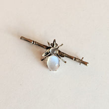 Load image into Gallery viewer, c. 1910s-20s Sterling Silver Moonstone Fly Brooch