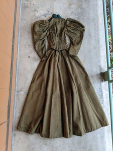 1890s Green + Gold Dress | Includes extra fabric