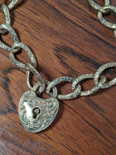 Load image into Gallery viewer, 1900s Gold Filled Heart Padlock Repousse Chain Bracelet