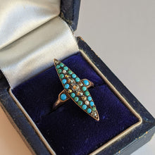 Load image into Gallery viewer, c. 1890s-1900s 14k Gold Turquoise, Marcasite, Pearl Ring