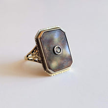 Load image into Gallery viewer, Art Deco 14k Gold Petrified Wood + Diamond Ring