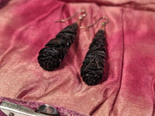 Load image into Gallery viewer, c. 1870s-1880s Carved Whitby Jet Earrings