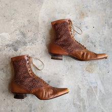 Load image into Gallery viewer, c. 1890s Tan Leather + Silk Boots