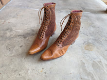 Load image into Gallery viewer, c. 1890s Tan Leather + Silk Boots