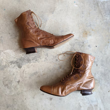 Load image into Gallery viewer, c. 1890s-1900s Tan Leather + Silk Boots