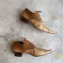 Load image into Gallery viewer, c. 1890s Tan Leather + Silk Oxfords