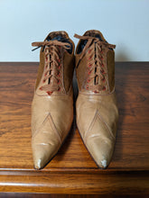 Load image into Gallery viewer, c. 1890s Tan Leather + Silk Oxfords