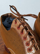 Load image into Gallery viewer, c. 1890s Tan Leather + Silk Oxfords