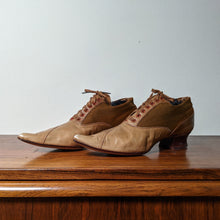 Load image into Gallery viewer, c. 1890s Tan Leather + Silk Oxfords