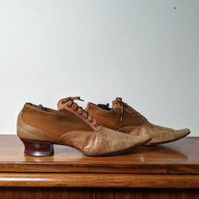 Load image into Gallery viewer, c. 1890s Tan Leather + Silk Oxfords