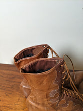 Load image into Gallery viewer, c. 1890s-1900s Tan Leather + Silk Boots