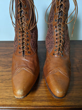 Load image into Gallery viewer, c. 1890s Tan Leather + Silk Boots