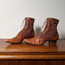 Load image into Gallery viewer, c. 1890s Tan Leather + Silk Boots