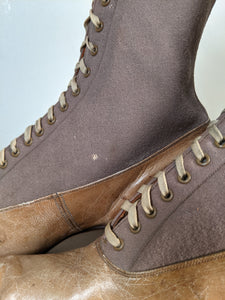 c. 1910s-1920s Wool + Leather Boots | Approx. Sz. 7.5-8 N